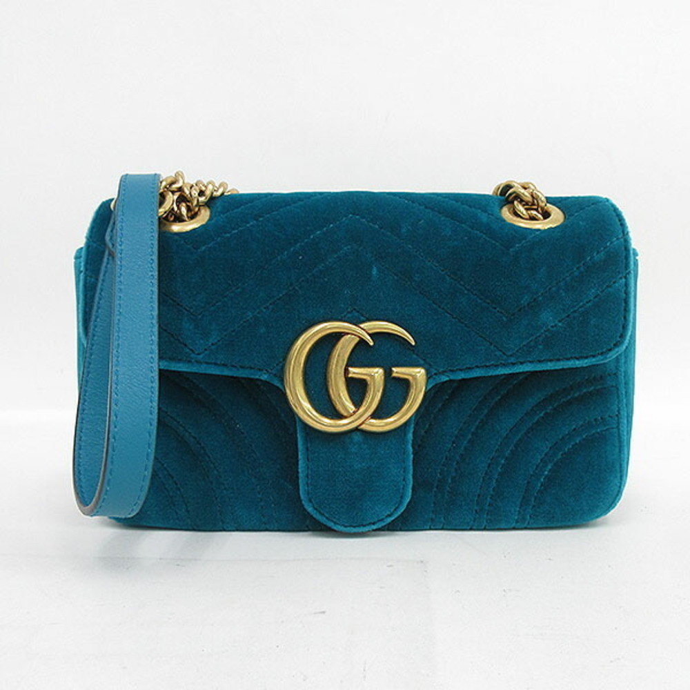 Gucci Chain Shoulder Marmont GG Velvet Bag Blue - Picture 2 of 10
